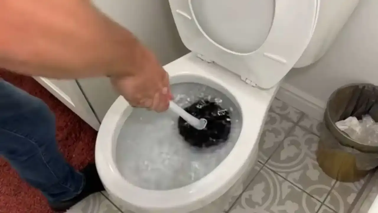 Hand plunging a clogged toilet bowl